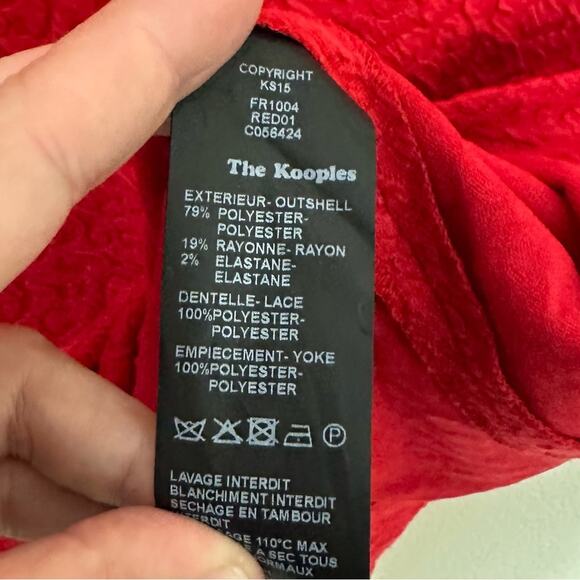 The Kooples Mini Dress size XS Cherry Red Lace Front Textured - Picture 11 of 11